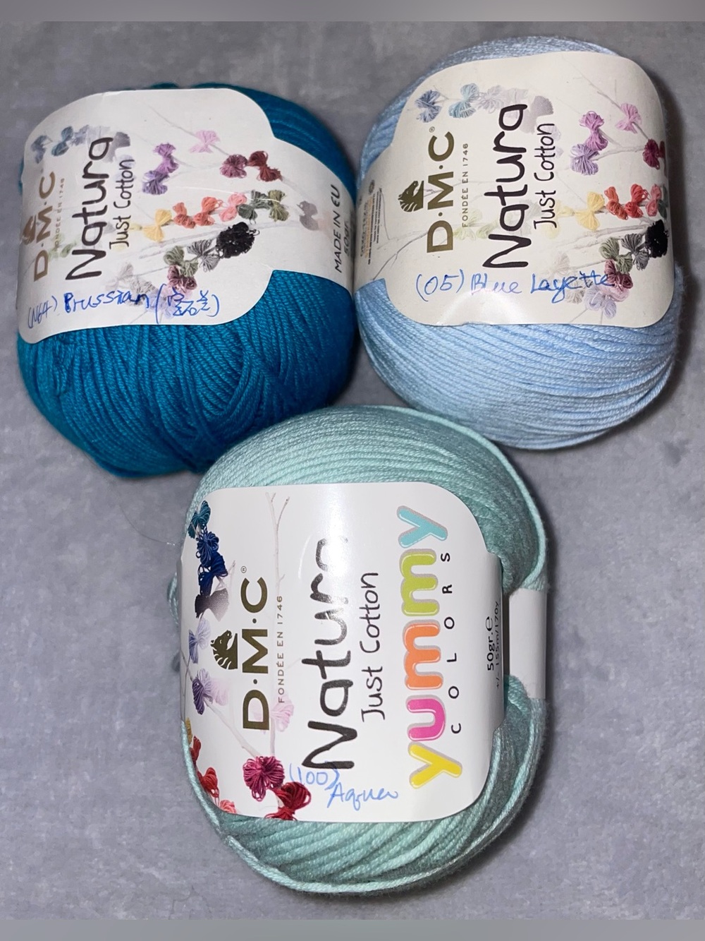 DMC NWT Natura Just Cotton Yarn Lot of 9 Skiens Balls 50g 170yd Blue & Green Hue - Picture 5 of 7